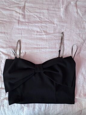 Black Bow Crop Top with Rhinestone Straps - Windsor